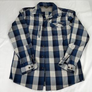 Eddie Bauer Hiking/Fishing Shirt Mens Medium Blue Plaid Button Up Long Sleeve